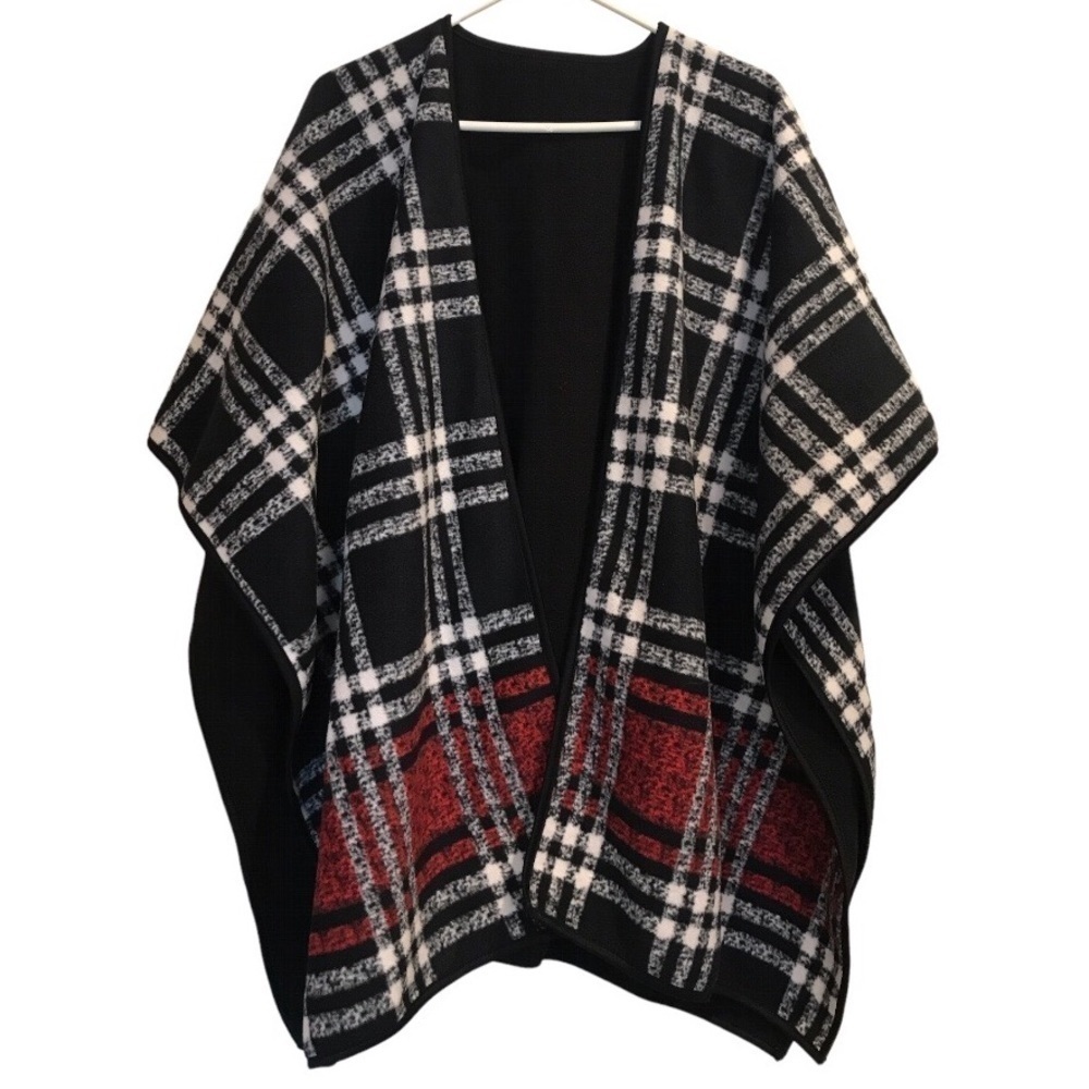 Cape Poncho Plaid Open Front One Size Reversible